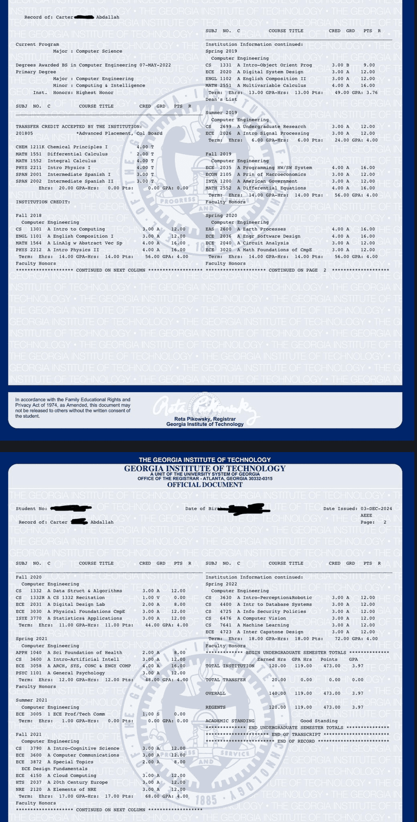 成绩单样本 8